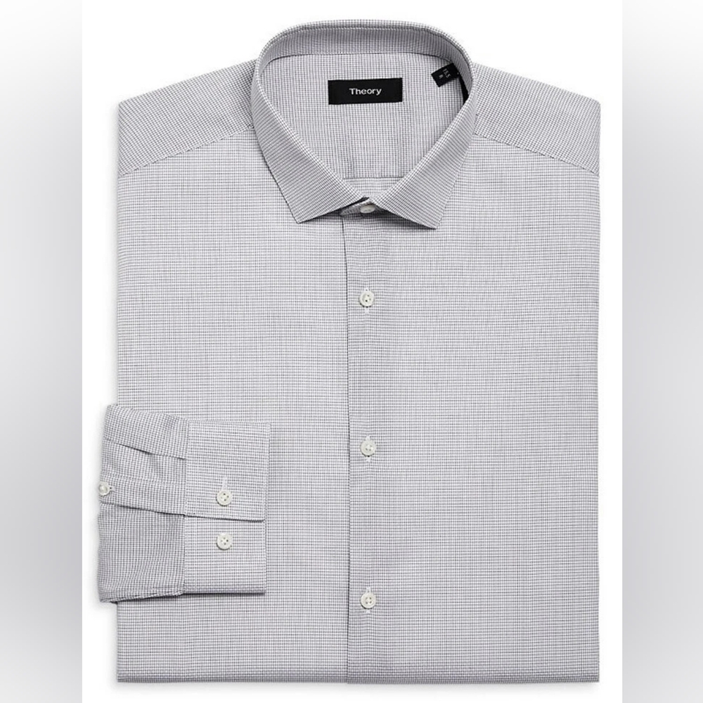 Theory Cedrick Zino Grid Print Dress Shirt Men's 15.5R Black And White